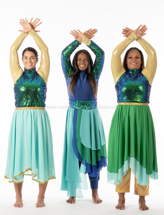 River Sequin and Green andTeal Chiffon Elegant Dress : Rivers Collection