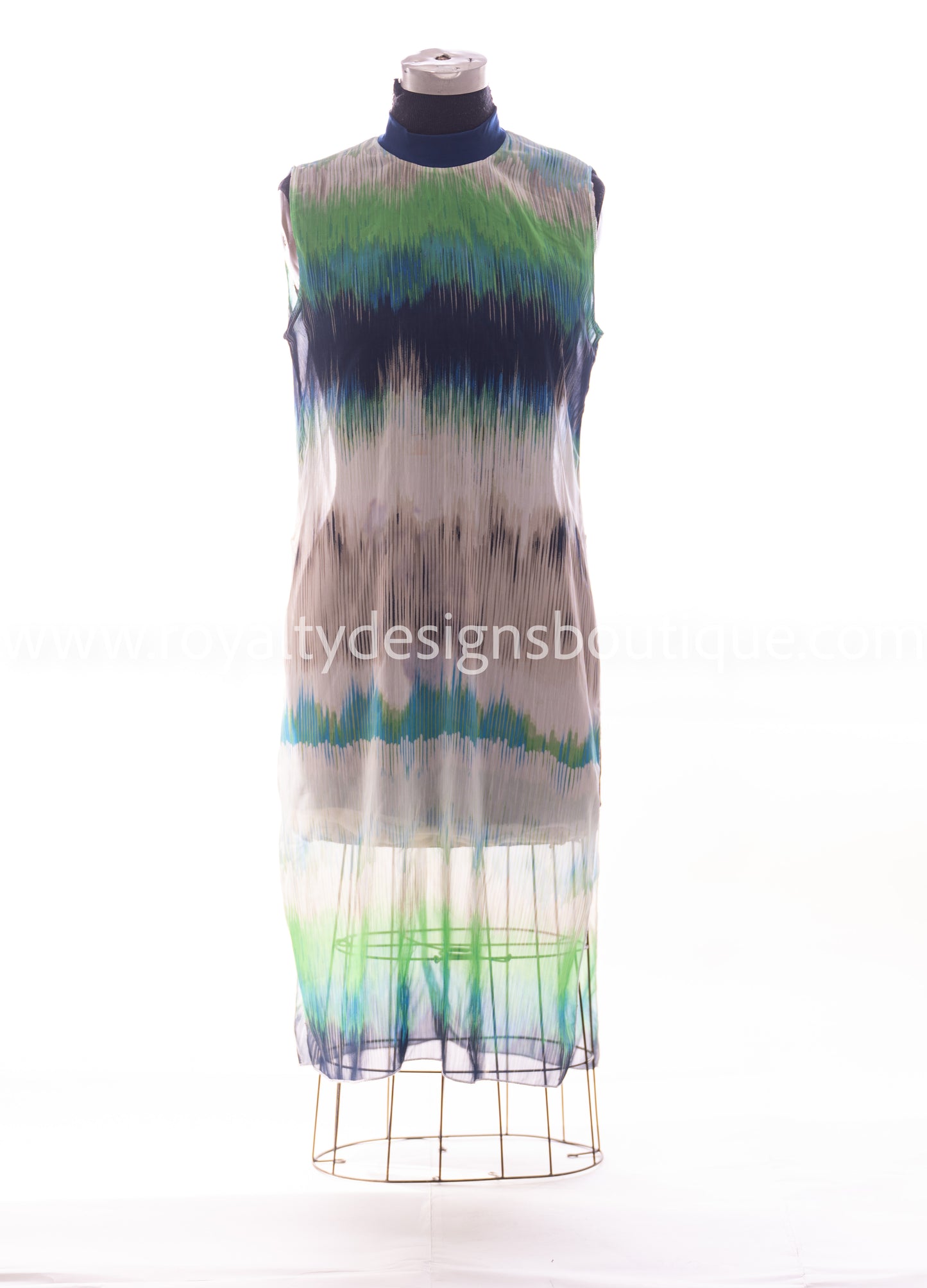 "Overlay Tie-Dye Chiffon Modern Dance Tunic – High Neck, Open Sides & Flowing Elegance"