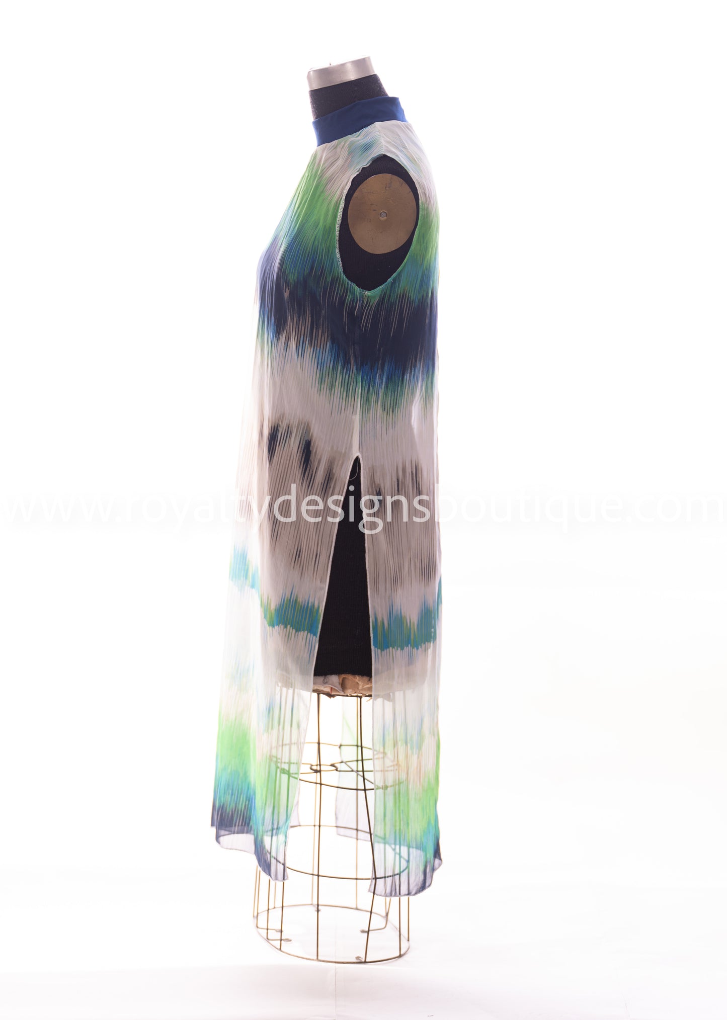 "Overlay Tie-Dye Chiffon Modern Dance Tunic – High Neck, Open Sides & Flowing Elegance"