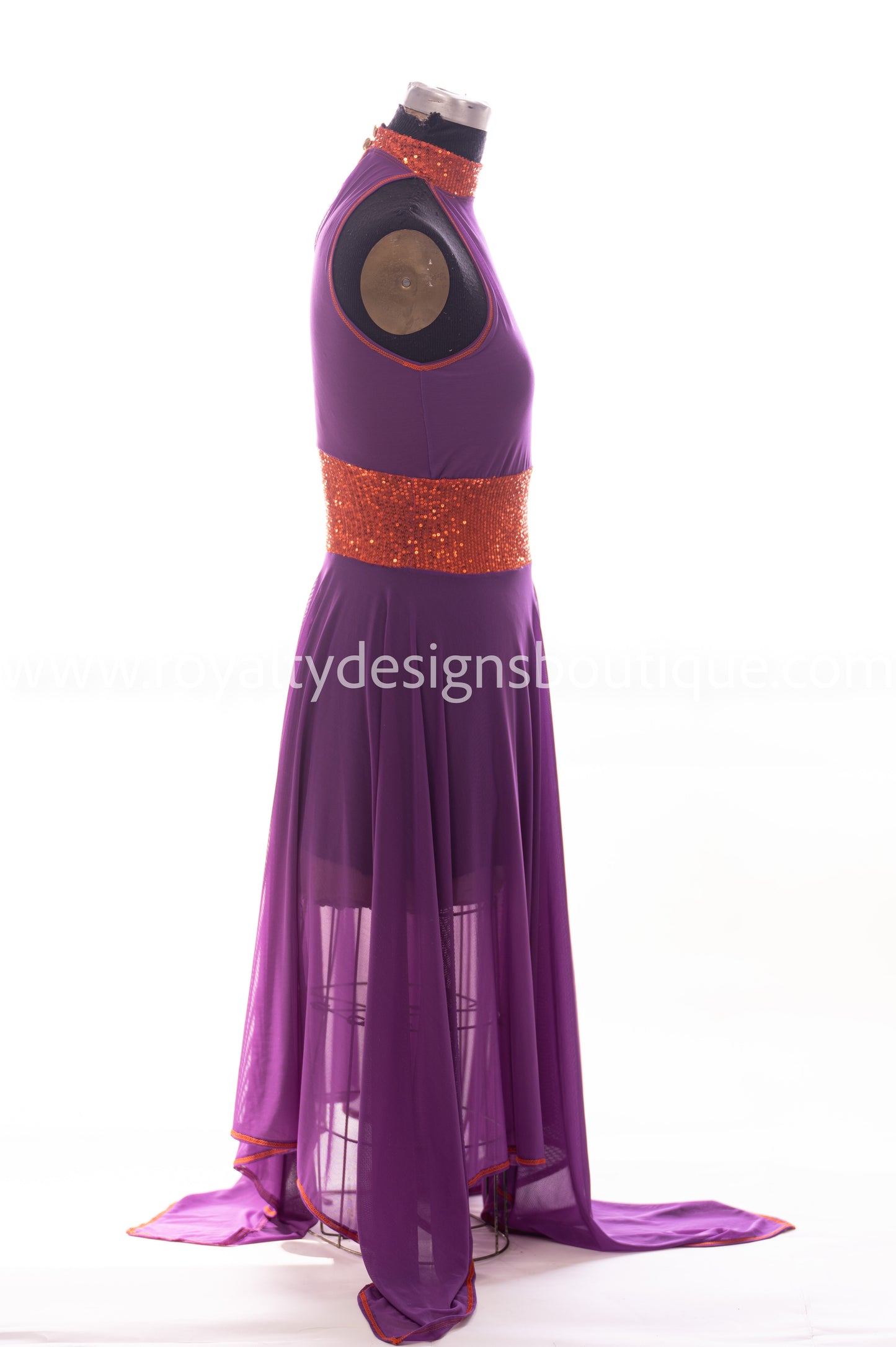 Purple & Orange Handkerchief Hem Praise Dance Tunic – Sequin Waist Mesh Overlay (Final Sale)