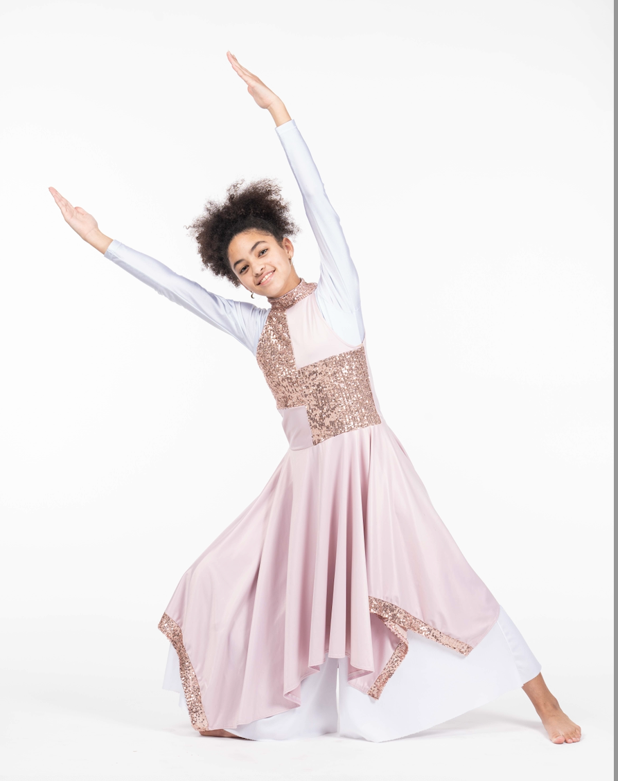 Rose Gold Sequin & Lycra Praise Dance Tunic (final Sale)