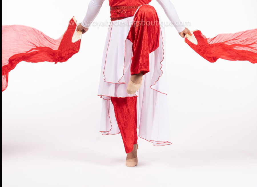 2-Piece Red Velvet Jumpsuit with White Chiffon Layers