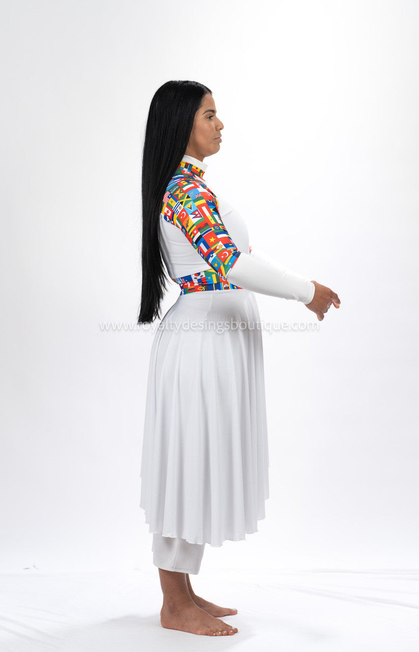 White and Nations print Praise Dance Lycra Tunic