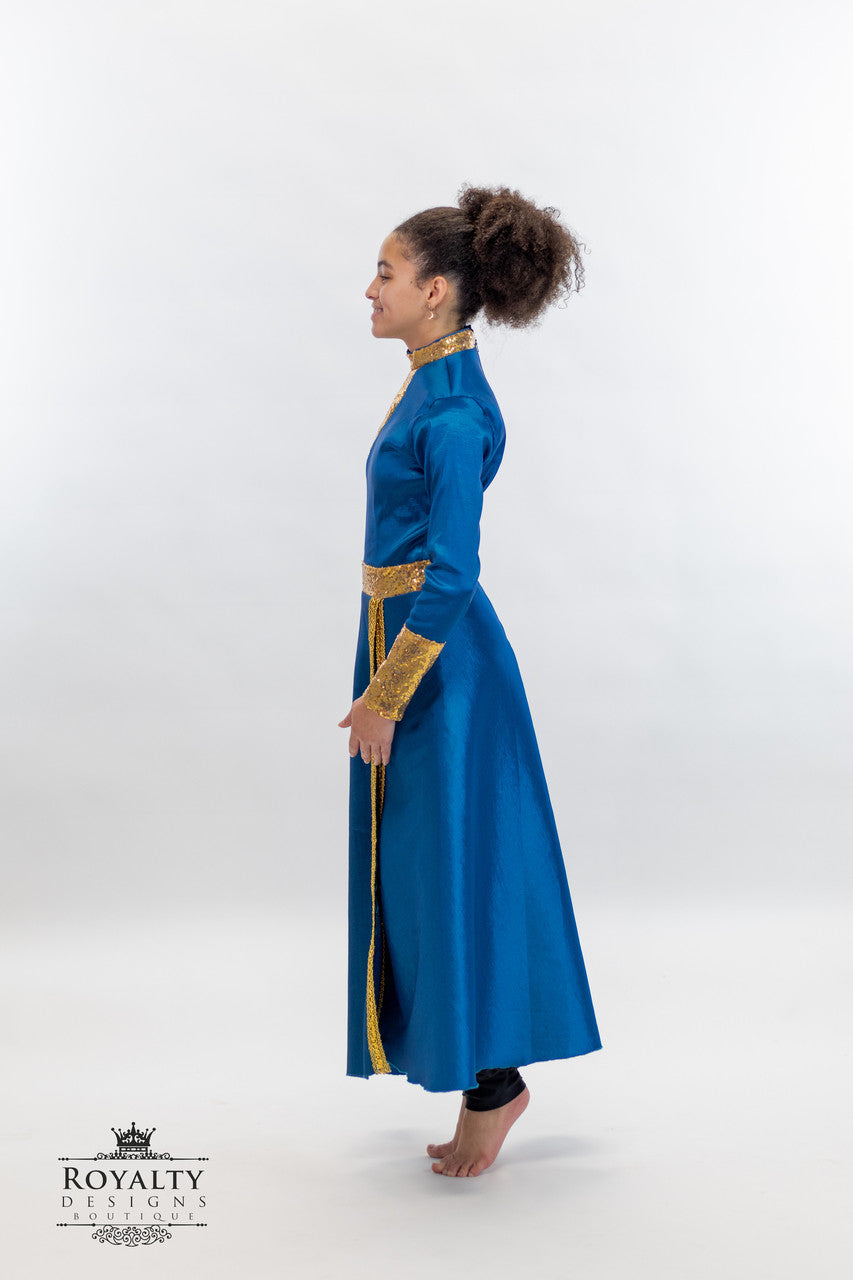 Avivamiento Matrix Long Taffeta Blue & Gold one sleeve Tunic