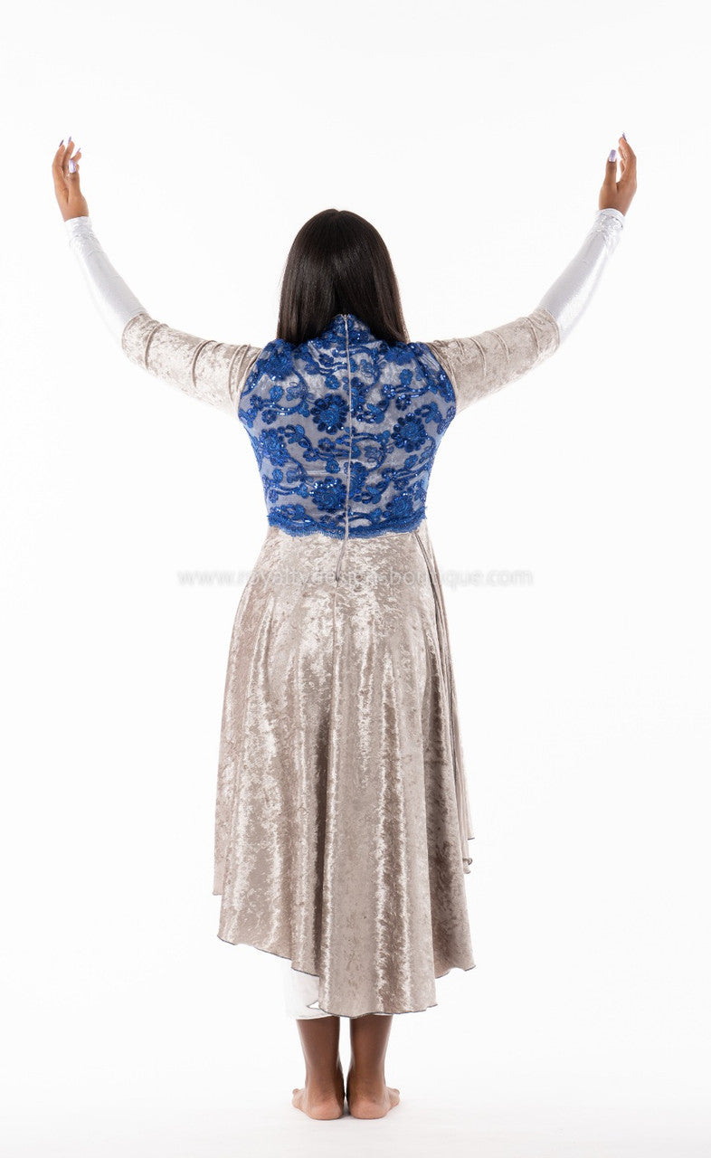 * Dance Dress AUTHORITY Soft velvet Grey and blue beautiful Modern Praise Dance Garment