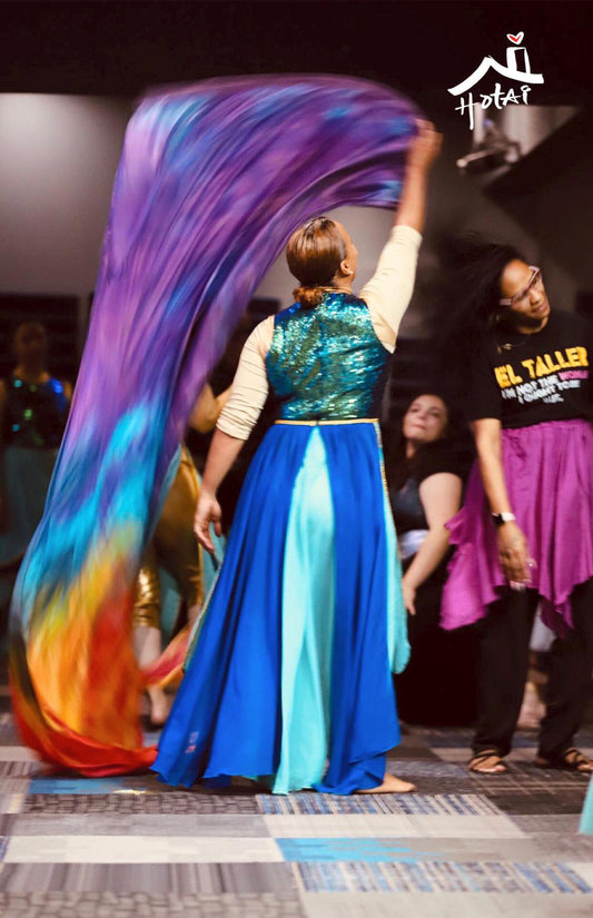 Elegant Praise Dance Sequin RIVERS Dress ( green with blue ) with 3 Layers trimmed hi quality Chiffon