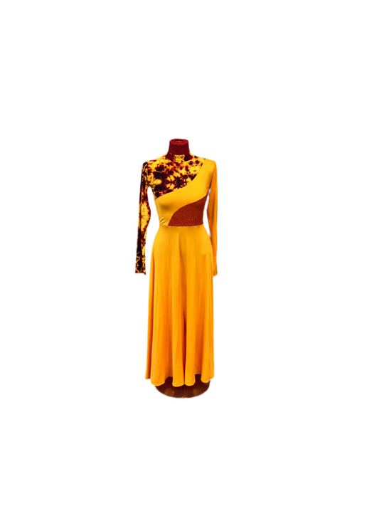 Yellow & Fire Lycra Praise Dance Palazzo Unitard  (Final Sale)