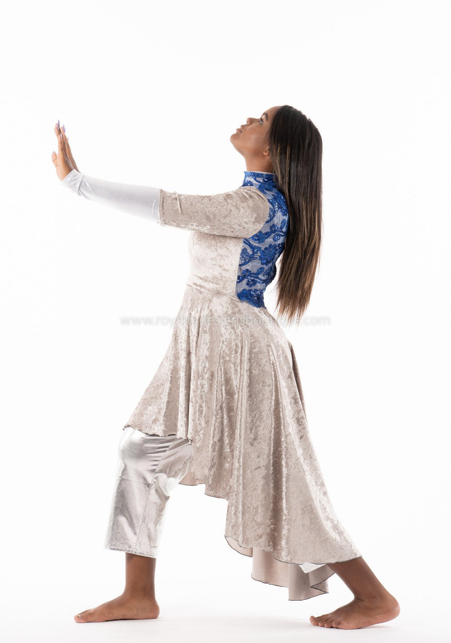 * Dance Dress AUTHORITY Soft velvet Grey and blue beautiful Modern Praise Dance Garment