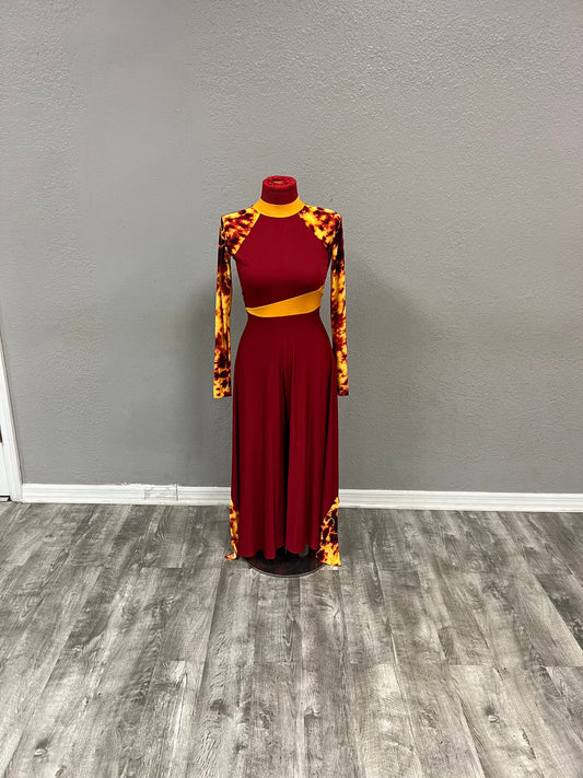 Red and Fire Lycra Praise Dance Palazzo Unitard: Collection Heart of David