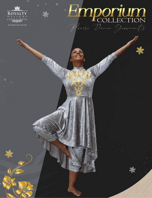 Silver Velvet Praise Dance Tunic with Gold Appliqué : Emporium Collection
