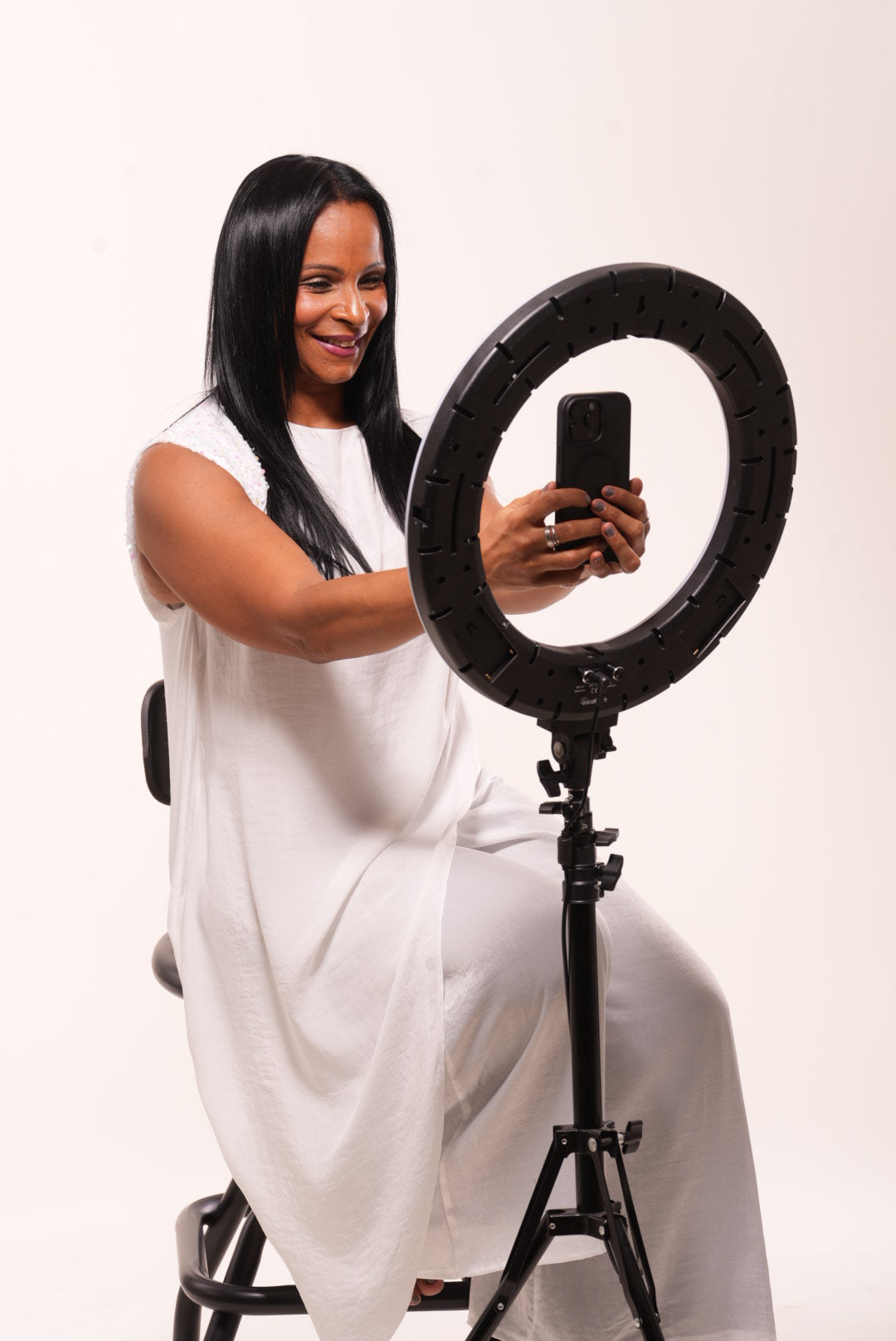 White silk cape with sequin decor on shoulder