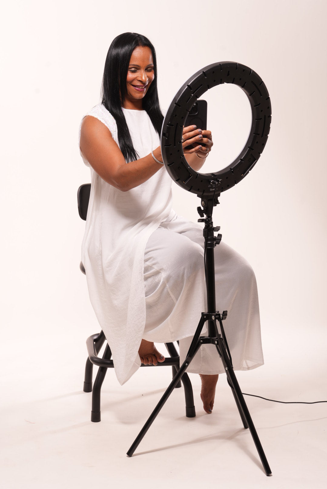 White silk cape with sequin decor on shoulder