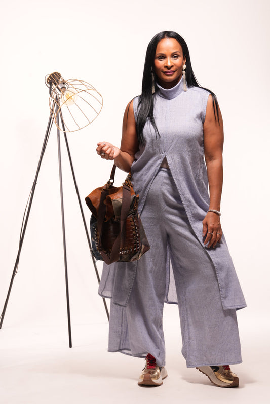 “Promise” Slit-Front Linen Top