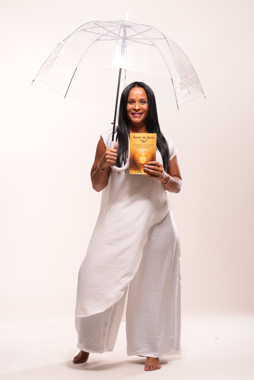 White silk cape with sequin decor on shoulder