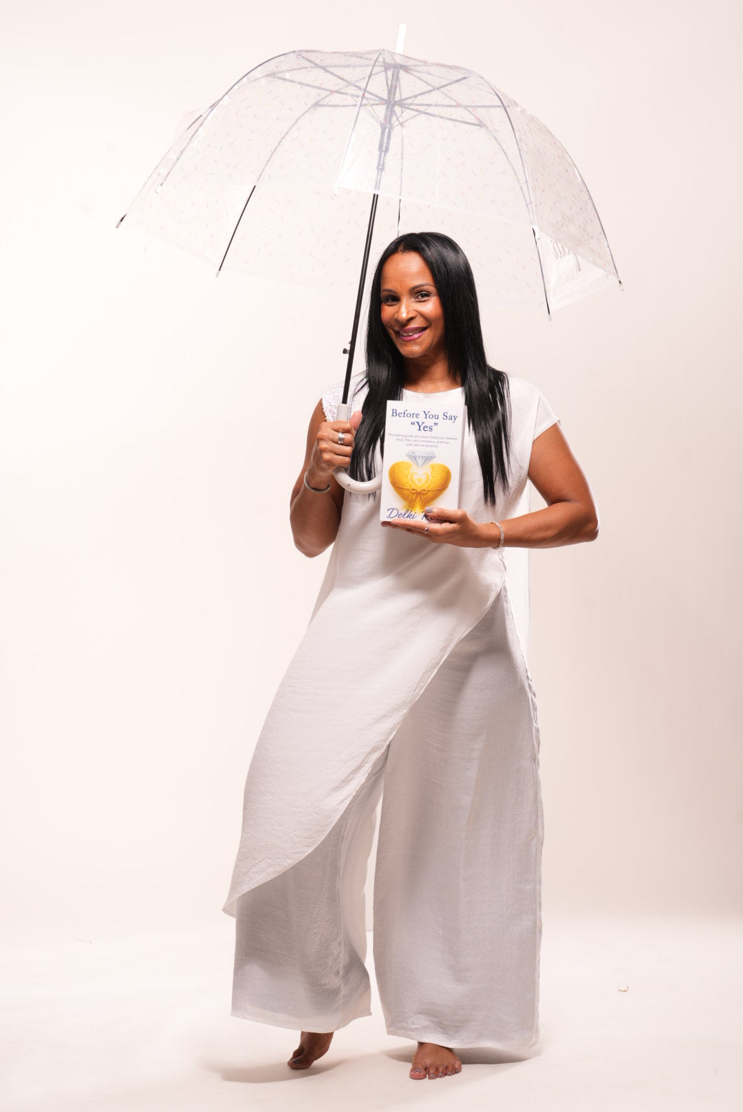 White silk cape with sequin decor on shoulder