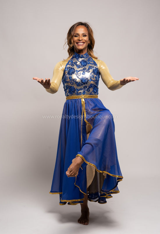 blue praise dance dress Women's Praise Dance Dress Irregular Gold Metallic Long Sleeve Liturgical Worship Church Lyrical Dance Costume