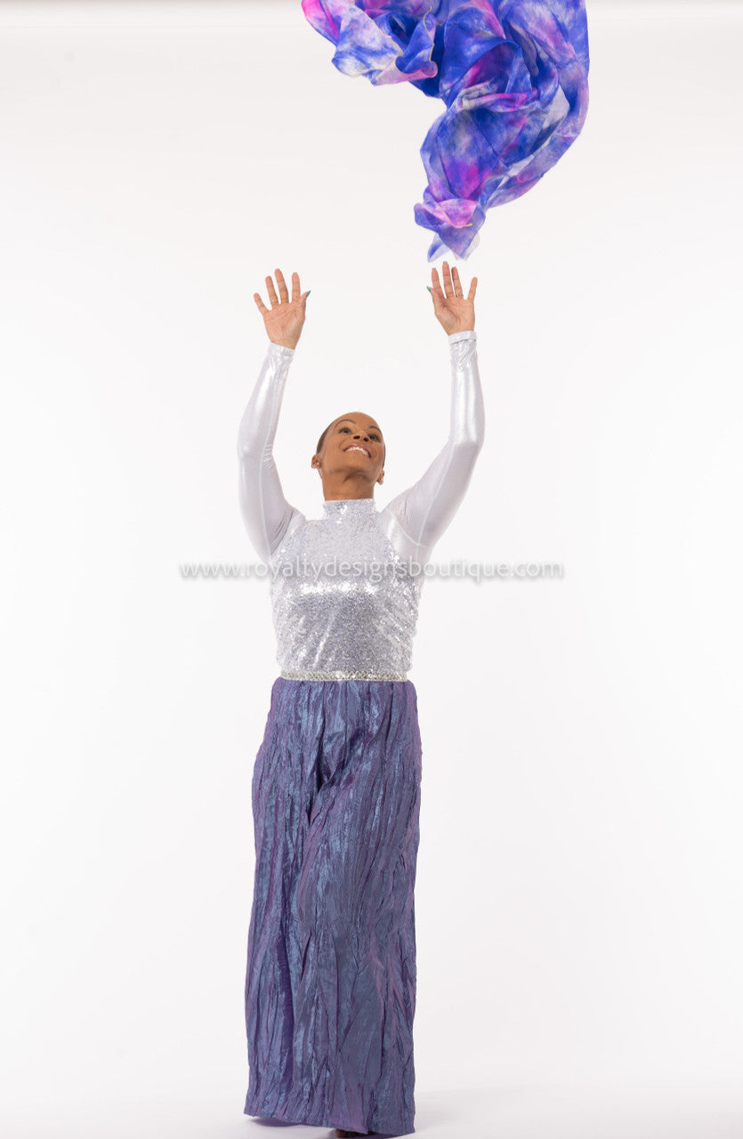 * El Vive! 'Unitard- Purple Pants with Silver Sequin Top Dance Garment