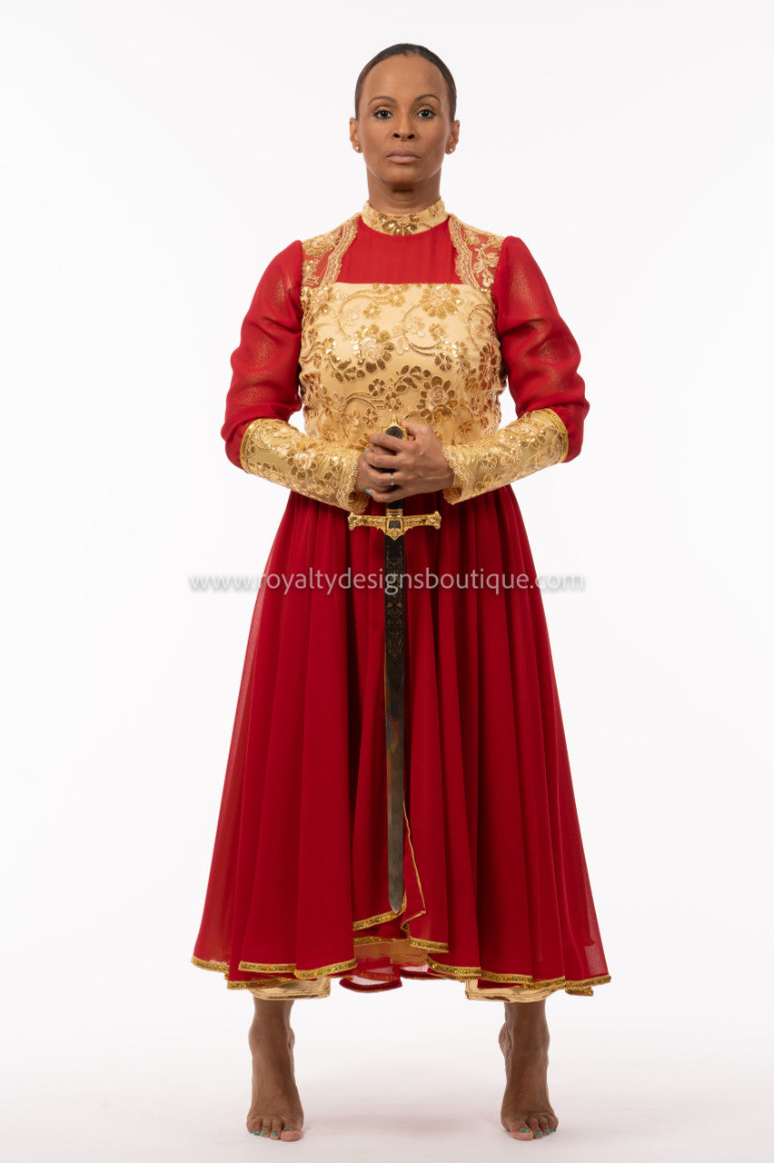 Esther Praise Dance Garment Elegant Red & Gold Double-Chiffon Skirt with Lace Detailing X-large Esther Praise Dance Garment Elegant Red & Gold Double-Chiffon Skirt with Lace Detailing X-large