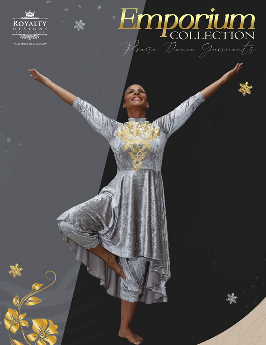 Silver Velvet Praise Dance Tunic with Gold Appliqué : Emporium Collection
