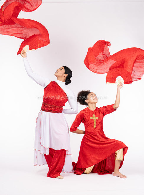 2-Piece Red Velvet Jumpsuit with White Chiffon Layers