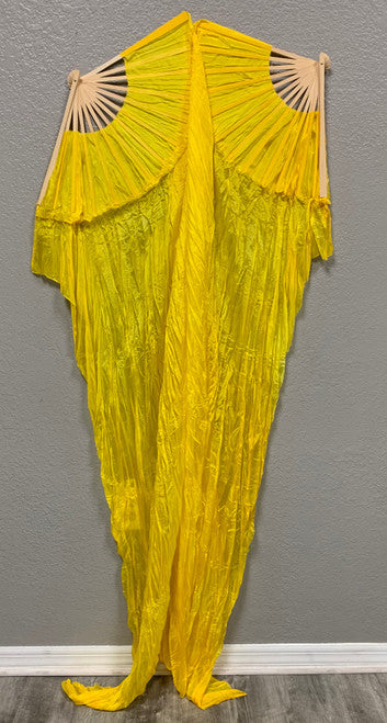 YELLOW FANS - 1 Pair(Left+Right) Women Real Silk Praise Dance Fan Veil, Length 180cm Width 90cm