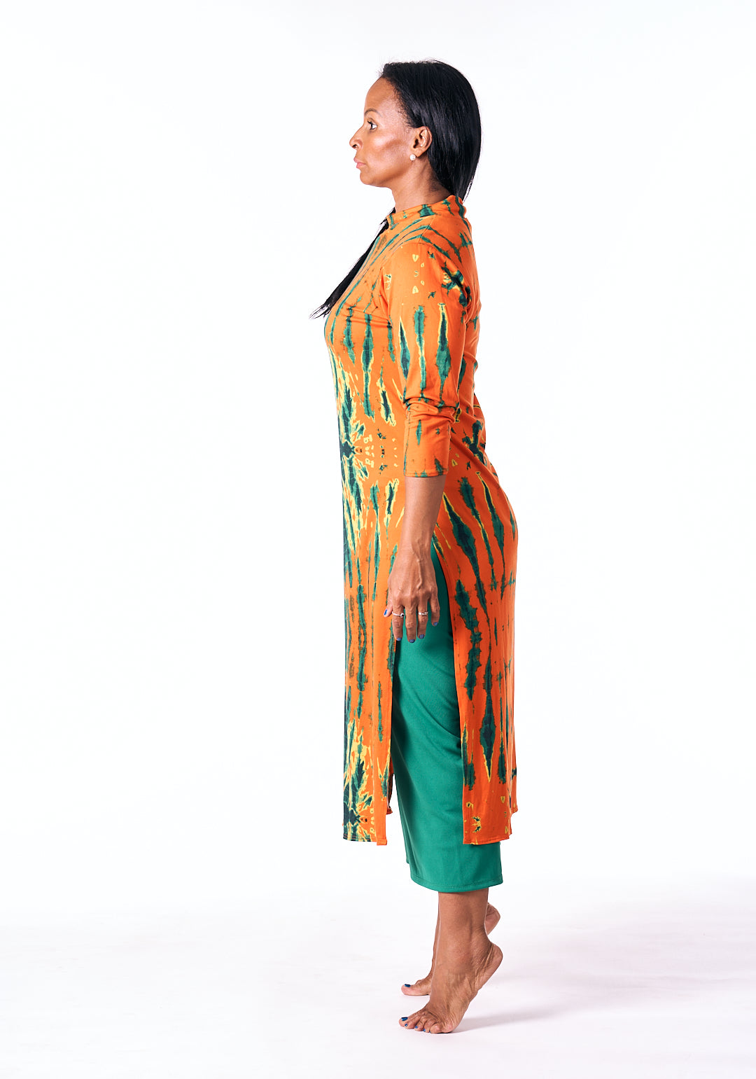 Modern Tunic + Pants Set (2-Piece) – Orange & Green Batik Print | Christian Praise Dancewear | ARISE Collection