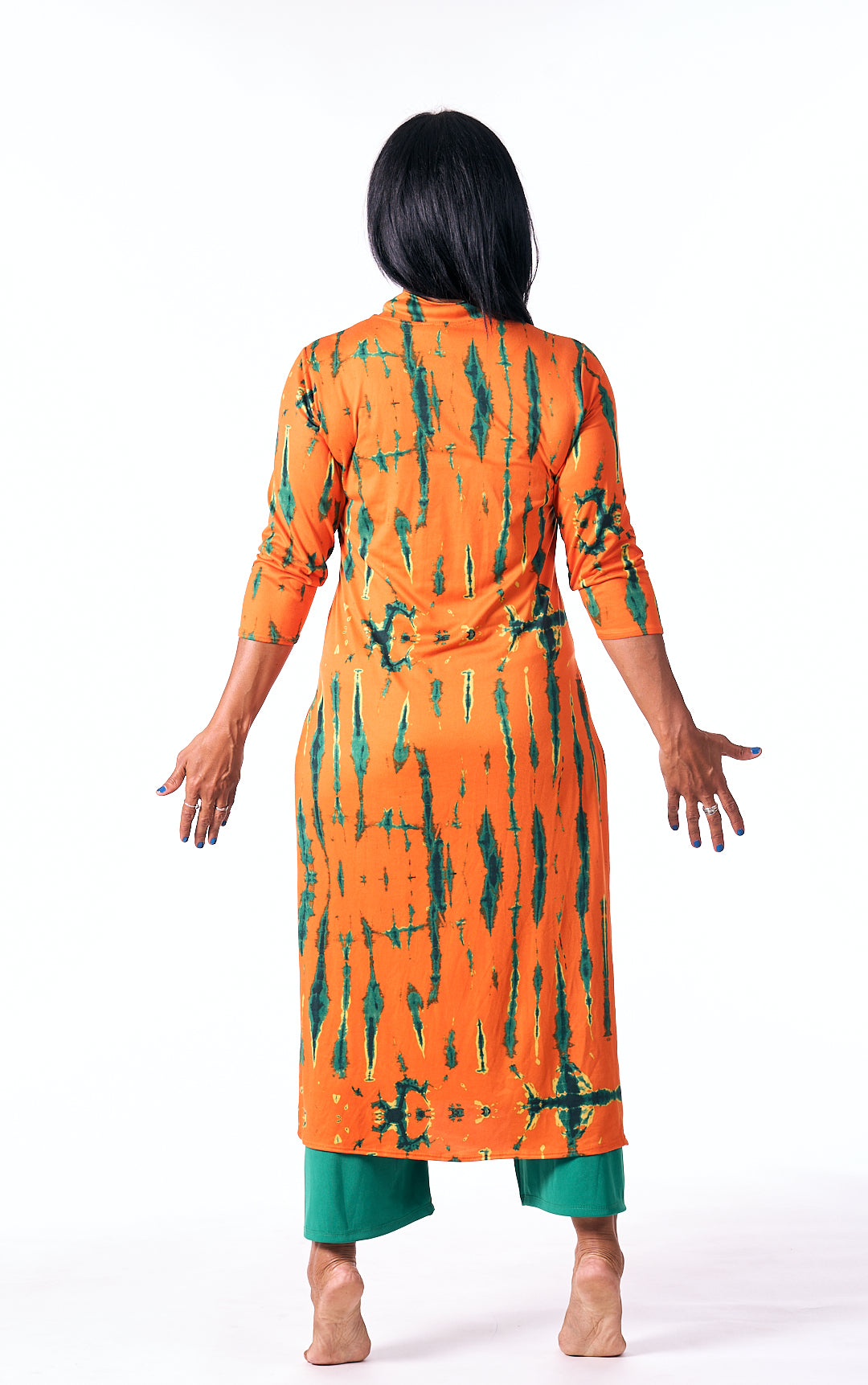 Modern Tunic + Pants Set (2-Piece) – Orange & Green Batik Print | Christian Praise Dancewear | ARISE Collection