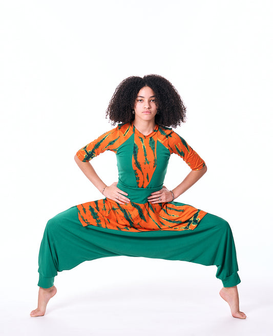 Harem Pants – Green with Batik Print Waist | Praise & Prophetic Dancewear | ARISE Collection