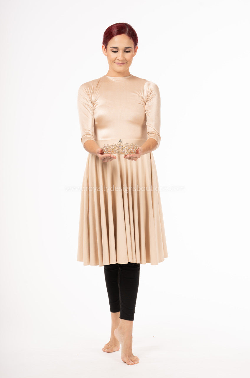Beige Lycra Mid Length Praise Dance Ephod with zipper (Final Sale ! )
