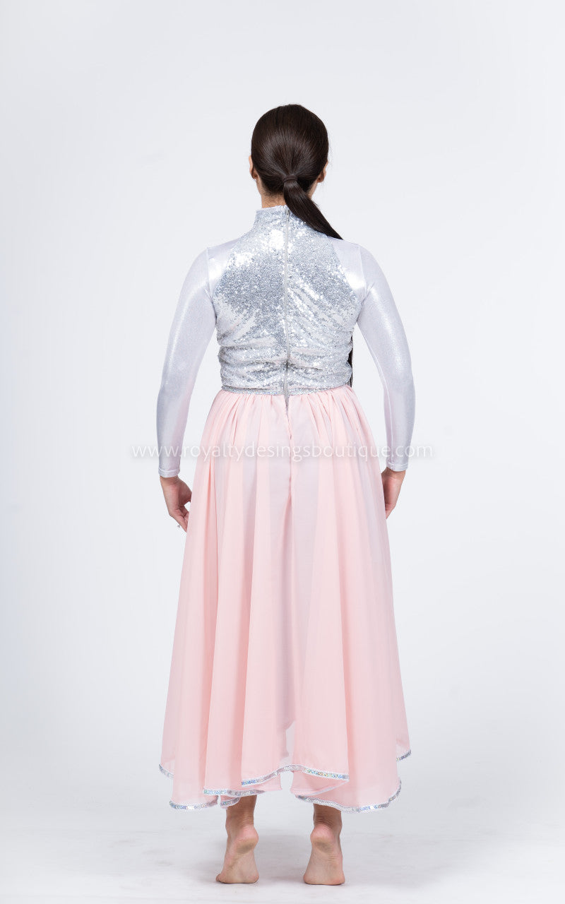 pink praise dance dresses Body Wrappers Praise Full Length Long Sleeve Dance Dress Light Pink / 6X-7-Child
