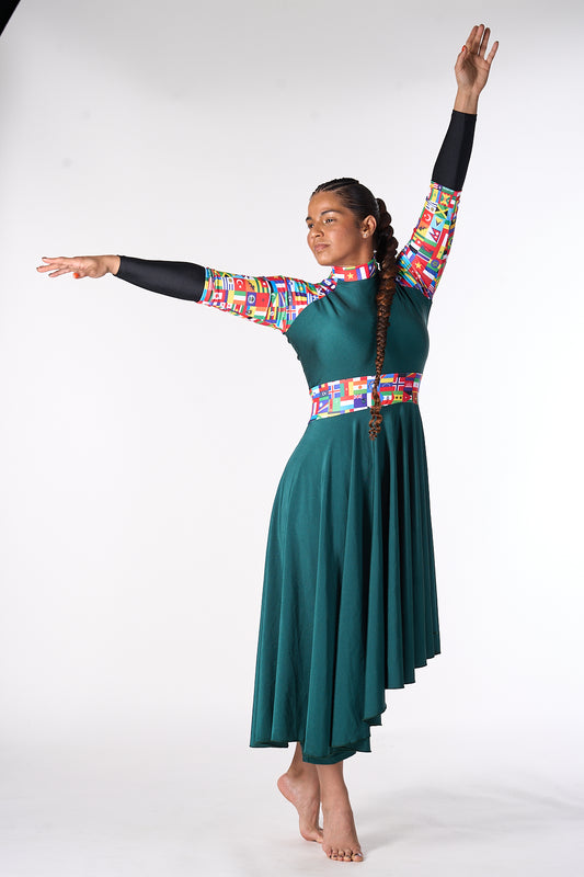 Green and Nations print Praise Dance Lycra Tunic
