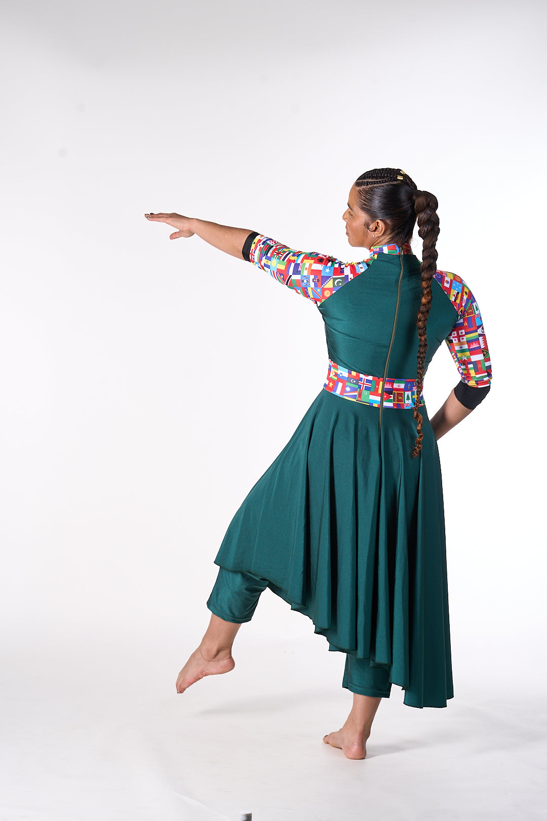 Green and Nations print Praise Dance Lycra Tunic