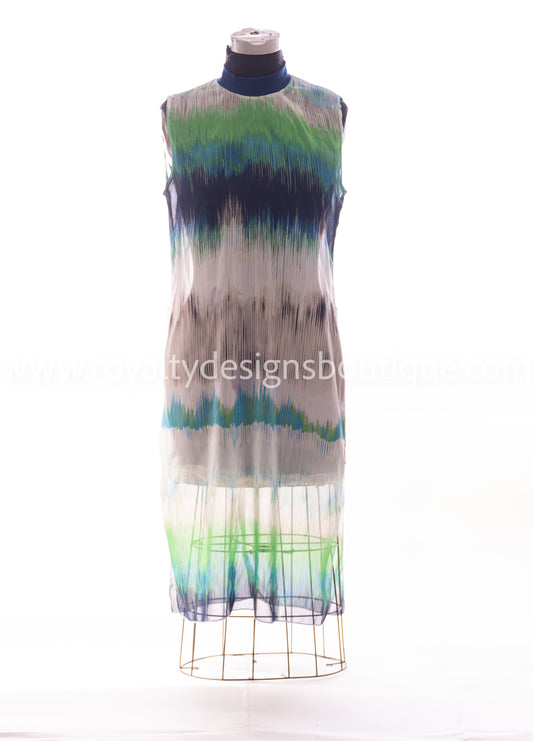 "Overlay Tie-Dye Chiffon Modern Dance Tunic – High Neck, Open Sides & Flowing Elegance"
