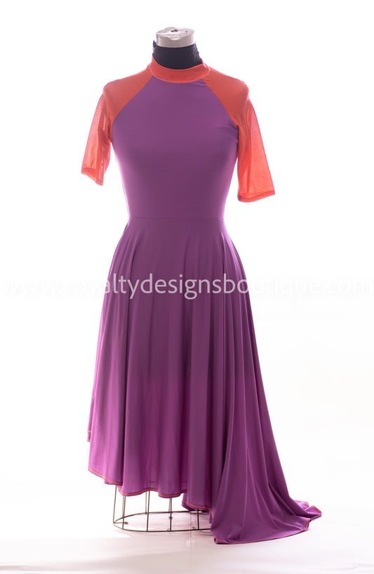 VICTORY Purple and Orange 3/4 Sleeve Dance lycra Tunic (Final Sale ! )