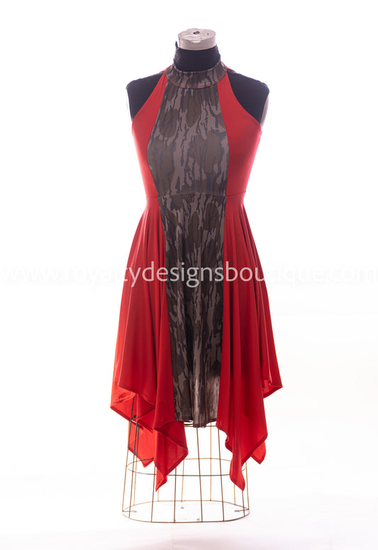 Warrior’s Tunic – Red & Camo Lycra Praise Dance Garment
