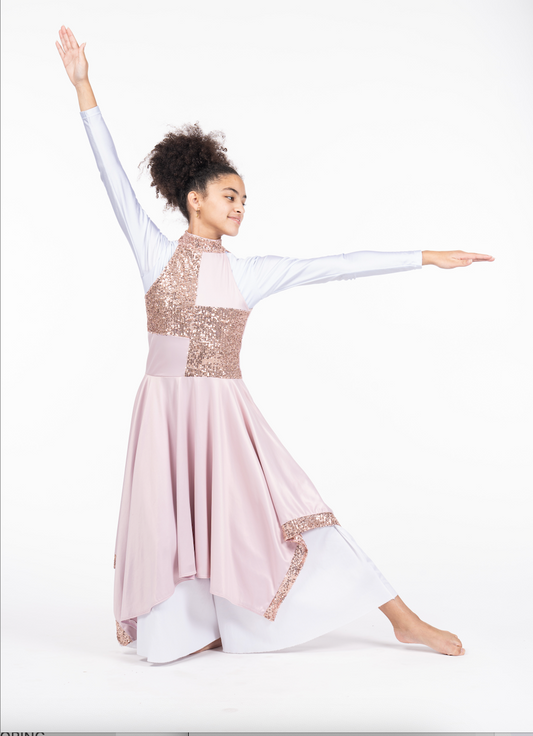 Rose Gold Sequin & Lycra Praise Dance Tunic (final Sale)
