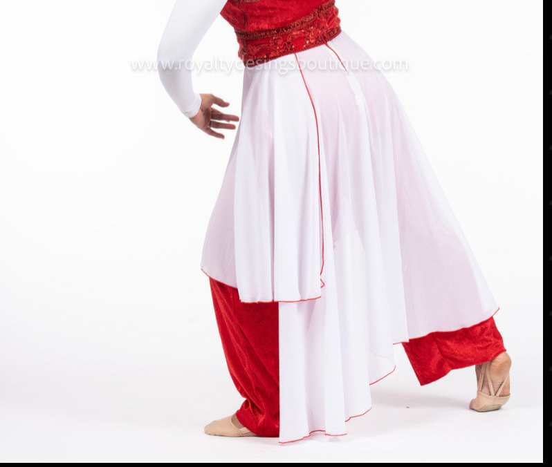 2-Piece Red Velvet Jumpsuit with White Chiffon Layers