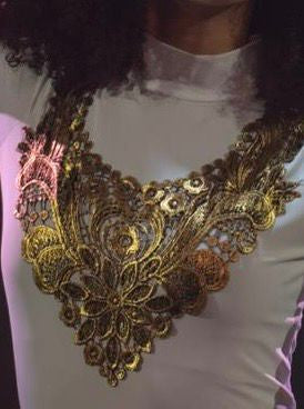 High-Neck Lycra Unitard with Gold Appliqué (Various Colors Available)