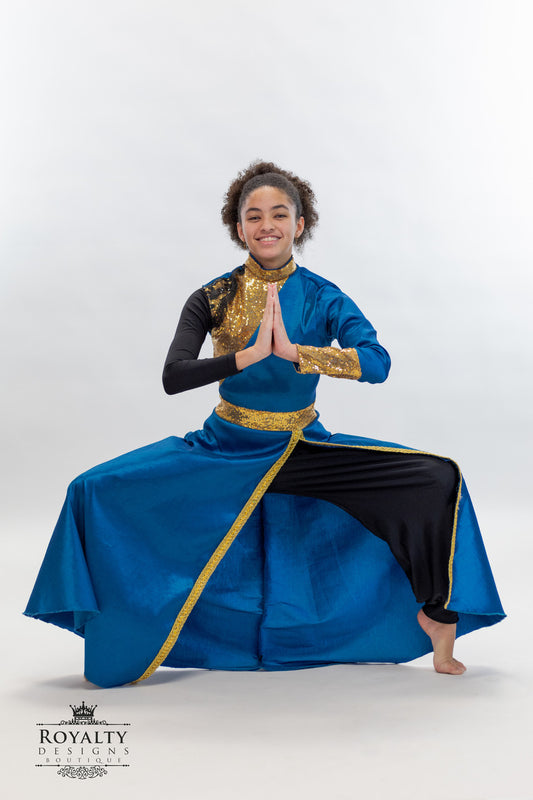 Avivamiento Matrix Long Taffeta Blue & Gold one sleeve Tunic