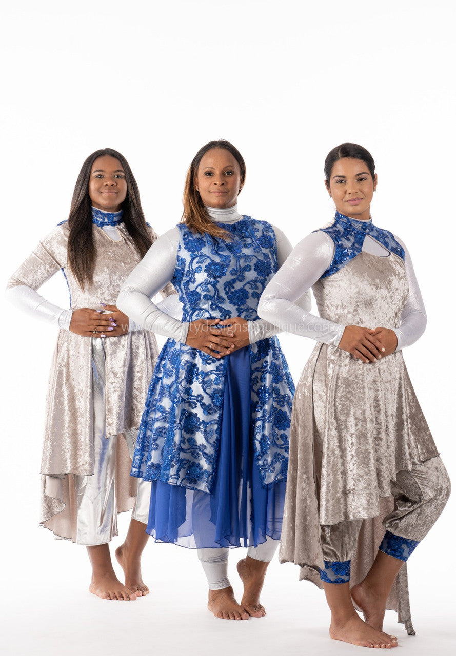 * Dance Dress AUTHORITY Soft velvet Grey and blue beautiful Modern Praise Dance Garment