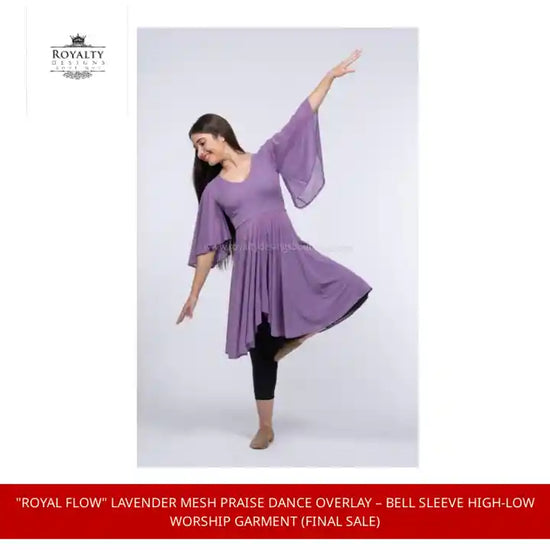 &quot;Royal Flow&quot; Lavender Mesh Praise Dance Overlay &ndash; Bell Sleeve High-Low Worship Garment (Final Sale) by@Outfy
